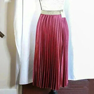 NWT Chicwish Size XS Red/Maroon pleated midi skirt w/contrasting gold waist